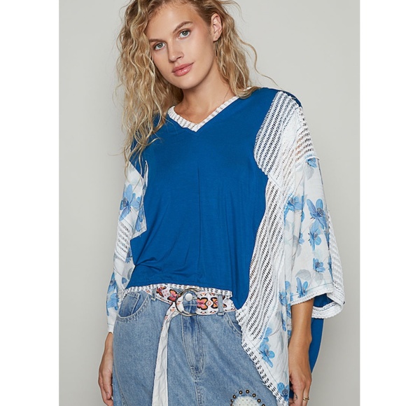 POL Tops - 3596 Size Large  “The Stephanie" Royal Blue Oversized High Low Top. New With Tag